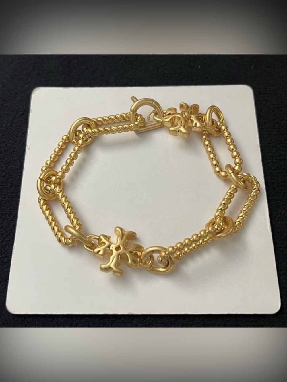 Tory Burch 18 K Gold plated Logo Link Bracelet